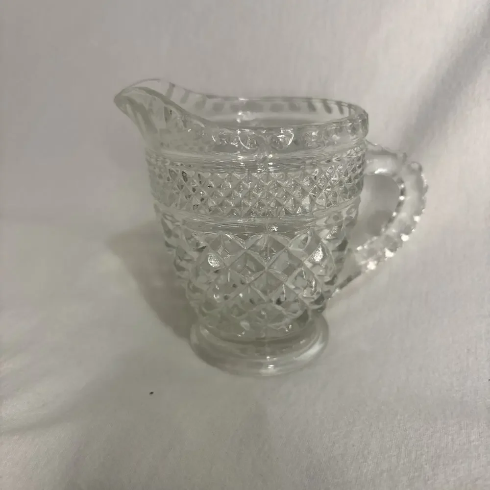 Vintage Anchor Hocking Wexford Glass Creamer ~ Crystal Clear Diamond Cut Pattern